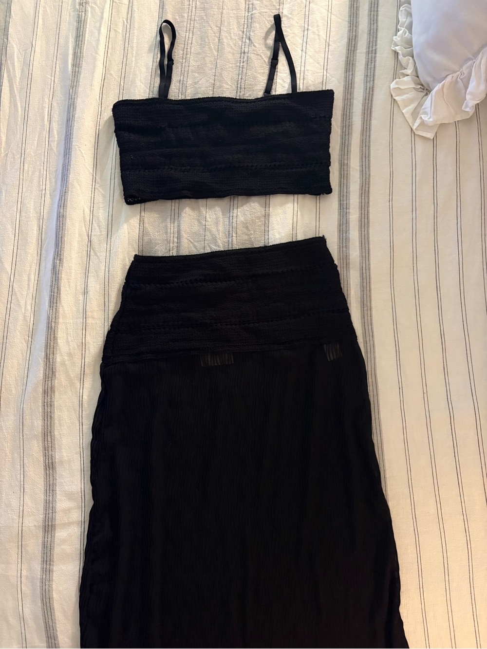 Zara Black Two-Piece Skirt Set with Textured Bandeau